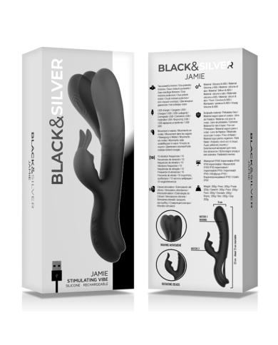 BLACK&SILVER - STIMULATEUR DE LAPIN EN SILICONE RECHARGEABLE JAMIE NOIR