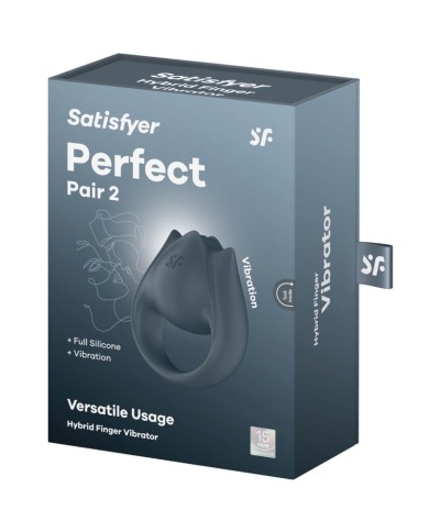 SATISFYER - PERFECT PAIR 2 MULTIVIBRATEUR 2 EN 1 ANNEAU PÉNIS ET STIMULATEUR DE DOIGTS GRIS