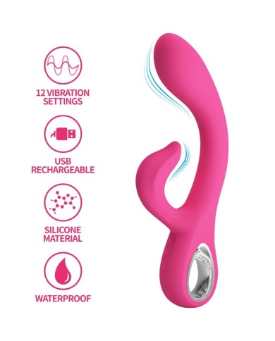 PRETTY LOVE - VIBRATEUR FRITZ RABBIT 12 VIBRATIONS ROSE