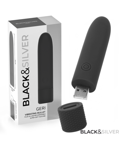BLACK & SILVER - GERI BULLET VIBRANT RECHARGEABLE USB 8 VIBRATIONS NOIR 10 X 2,2 CM
