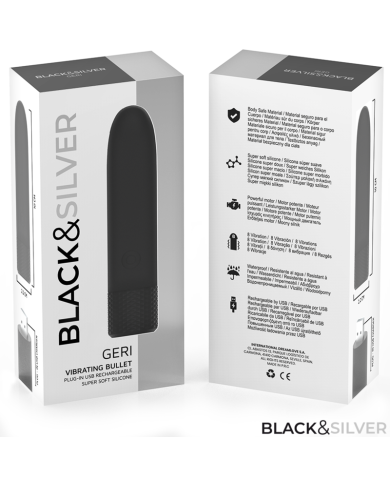 BLACK & SILVER - GERI BULLET VIBRANT RECHARGEABLE USB 8 VIBRATIONS NOIR 10 X 2,2 CM
