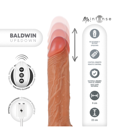 MR INTENSE - BALDWIN RÉALISTE MULTIFONCTIONNEL AVEC VIBRATION, TÉLÉCOMMANDE HAUT/BAS, 22 CM - OU - 4 CM