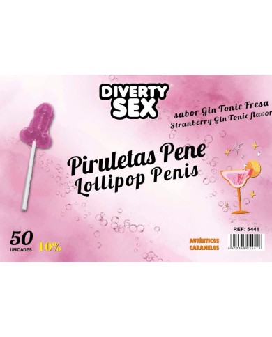 DIABLO GOLOSO - 50 SUCETTES PÉNIS GIN TONIC SAVEUR FRAISE 10% ALCOOL