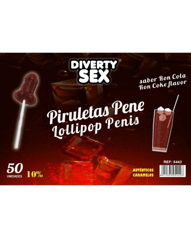 DIABLO GOLOSO - 50 SUCETTES PÉNIS SAVEUR RON COLA 10% ALCOOL