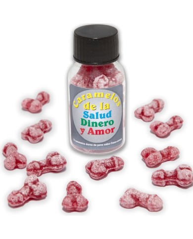 DIABLO PICANTE - 12 BONBONS SANTÉ-ARGENT-AMOUR FORME DE PÉNIS FRAISE/CERISE