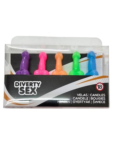 DIABLO PICANTE - BOÎTE DE 5 BOUGIES EN FORME DE PÉNIS DE DIFFÉRENTES COULEURS