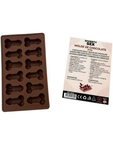 DIABLO PICANTE - MOULE À CHOCOLAT AVEC 12 PÉNIS EN SILICONE À SUSPENDRE ROUGE