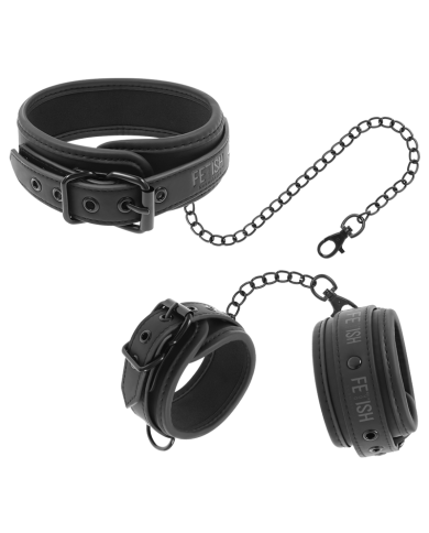 FETISH SUBMISSIVE - COLLIER ET MENOTTES EN CUIR VÉGAN AVEC DOUBLURE EN NOPRÈNE
