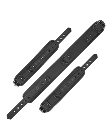 FETISH SUBMISSIVE - COLLIER ET MENOTTES EN CUIR VÉGAN AVEC DOUBLURE EN NOPRÈNE