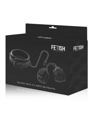 FETISH SUBMISSIVE - COLLIER ET MENOTTES EN CUIR VÉGAN AVEC DOUBLURE EN NOPRÈNE