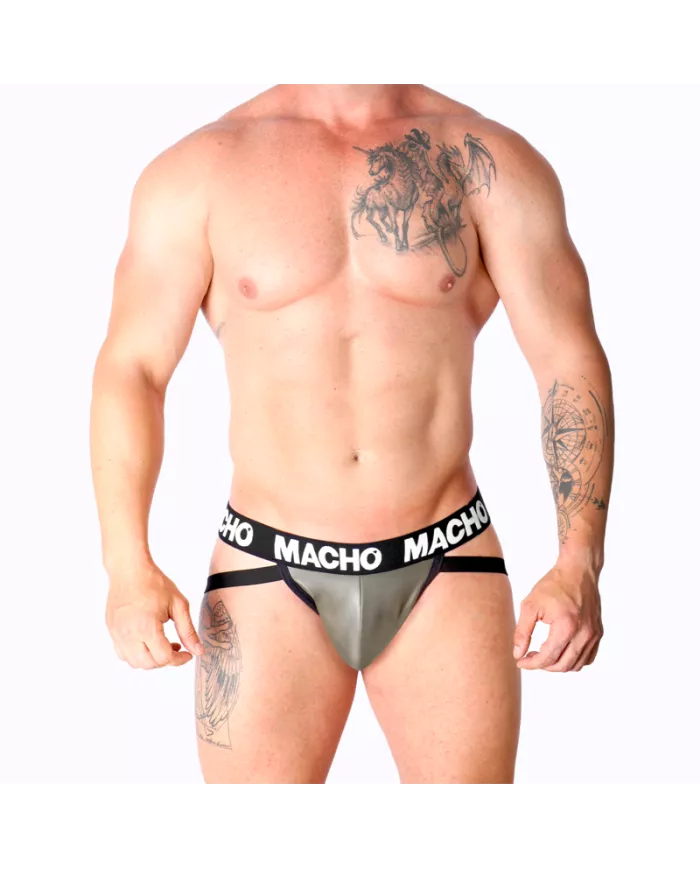 MACHO - MX27GR JOCK CUIR GRIS BEIGE M MACHO - MX27GR JOCK CUIR GRIS BEIGE M
