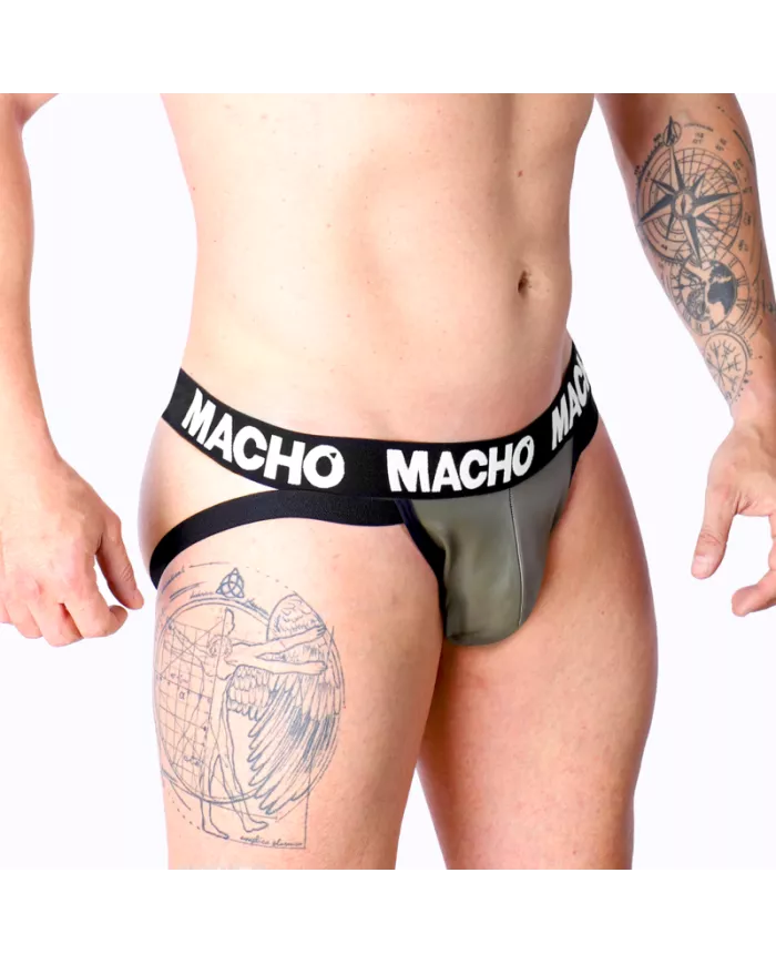 MACHO - MX27GR JOCK CUIR GRIS BEIGE L MACHO - MX27GR JOCK CUIR GRIS BEIGE L