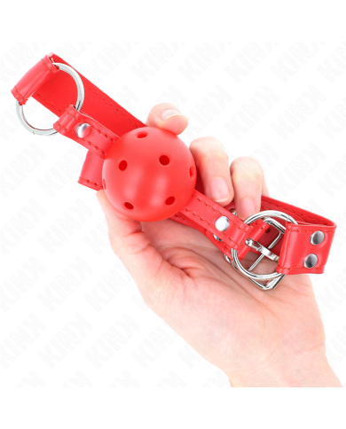 KINK - BÂILLON À BOULE DUR CREUX ROUGE COMPLET 62 x 2 CM