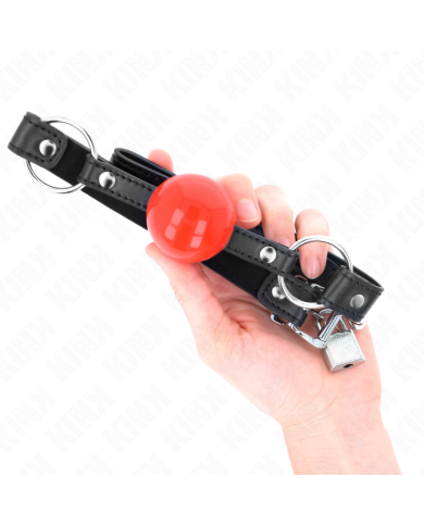 KINK - BÂILLON BALLE 4 CM AVEC SERRURE BOULE ROUGE BRACELET NOIR 60 x 2 CM