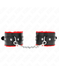 KINK - APPUI-POIGNETS DOUBLÉS DE FOURRURE PREMIUM ROUGE AVEC CEINTURE NOIRE RÉGLABLE 17-29 CM X 6 CM