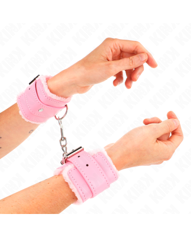 KINK - APPUI-POIGNETS DOUBLÉS DE FOURRURE ROSE AVEC CEINTURE ROSE RÉGLABLE 17-29 CM X 6 CM