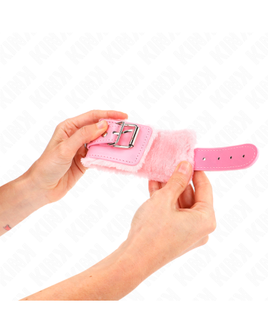 KINK - APPUI-POIGNETS DOUBLÉS DE FOURRURE ROSE AVEC CEINTURE ROSE RÉGLABLE 17-29 CM X 6 CM