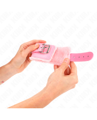 KINK - APPUI-POIGNETS DOUBLÉS DE FOURRURE ROSE AVEC CEINTURE ROSE RÉGLABLE 17-29 CM X 6 CM