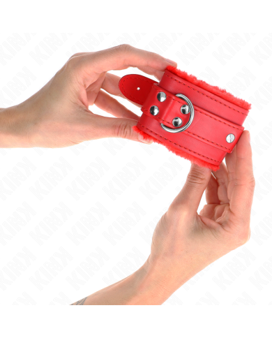 KINK - APPUI-POIGNETS DOUBLÉS DE FOURRURE ROUGE AVEC CEINTURE ROUGE RÉGLABLE 17-29 CM X 6 CM