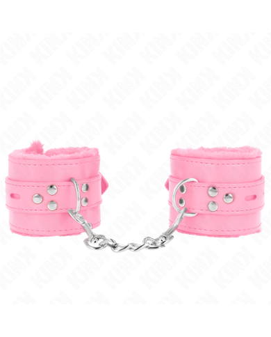 KINK - APPUI-POIGNETS DOUBLÉS DE FOURRURE AVEC TROUS CARRÉS ROSE ET CEINTURE ROSE RÉGLABLE 17-29 CM X 6 CM