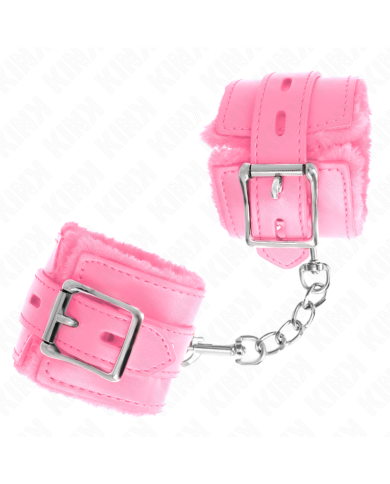 KINK - APPUI-POIGNETS DOUBLÉS DE FOURRURE AVEC TROUS CARRÉS ROSE ET CEINTURE ROSE RÉGLABLE 17-29 CM X 6 CM