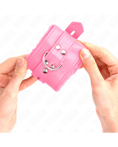 KINK - APPUI-POIGNETS DOUBLÉS DE FOURRURE AVEC TROUS CARRÉS ROSE ET CEINTURE ROSE RÉGLABLE 17-29 CM X 6 CM