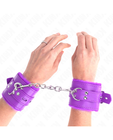 KINK - APPUI-POIGNETS DOUBLÉS DE FOURRURE AVEC TROUS CARRÉS VIOLET ET CEINTURE VIOLET RÉGLABLE 17-29 CM X 6 CM