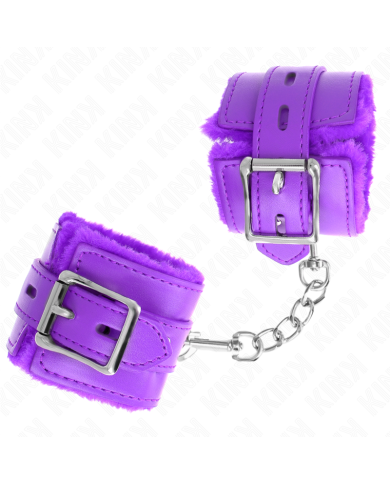 KINK - APPUI-POIGNETS DOUBLÉS DE FOURRURE AVEC TROUS CARRÉS VIOLET ET CEINTURE VIOLET RÉGLABLE 17-29 CM X 6 CM
