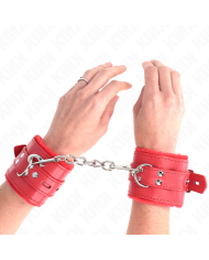KINK - APPUI-POIGNETS DOUBLÉS DE FOURRURE AVEC TROUS CARRÉS ROUGE ET CEINTURE ROUGE RÉGLABLE 17-29 CM X 6 CM