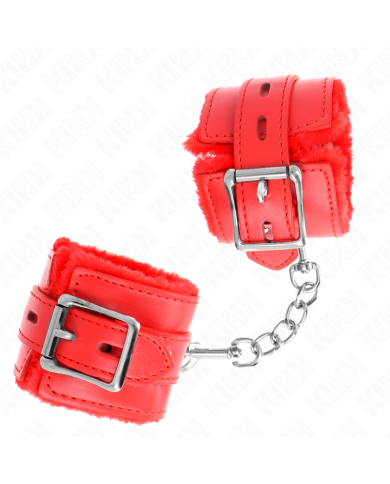 KINK - APPUI-POIGNETS DOUBLÉS DE FOURRURE AVEC TROUS CARRÉS ROUGE ET CEINTURE ROUGE RÉGLABLE 17-29 CM X 6 CM