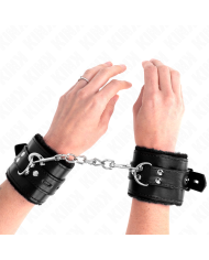 KINK - APPUI-POIGNETS DOUBLÉS DE FOURRURE AVEC TROUS CARRÉS NOIR ET CEINTURE NOIRE RÉGLABLE 17-29 CM X 6 CM
