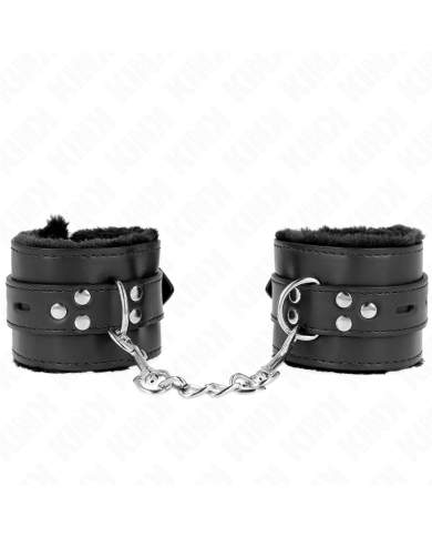 KINK - APPUI-POIGNETS DOUBLÉS DE FOURRURE AVEC TROUS CARRÉS NOIR ET CEINTURE NOIRE RÉGLABLE 17-29 CM X 6 CM