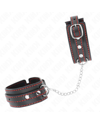 KINK - PETITES RETENUES-POIGNETS NOIRES AVEC DOUBLURE ROUGE RÉGLABLE 14-24 CM X 3,5 CM