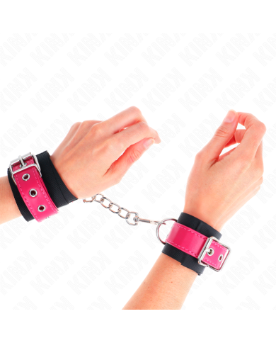 KINK - APPUI-POIGNETS EN NYLON NOIR AVEC CEINTURE EN CUIRETTE ROSE FRAMBOISE AJUSTABLE 19-29 CM X 5,1 CM