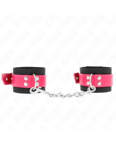 KINK - APPUI-POIGNETS EN NYLON NOIR AVEC CEINTURE EN CUIRETTE ROSE FRAMBOISE AJUSTABLE 19-29 CM X 5,1 CM