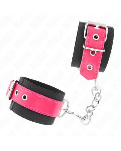 KINK - APPUI-POIGNETS EN NYLON NOIR AVEC CEINTURE EN CUIRETTE ROSE FRAMBOISE AJUSTABLE 19-29 CM X 5,1 CM