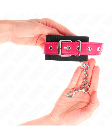 KINK - APPUI-POIGNETS EN NYLON NOIR AVEC CEINTURE EN CUIRETTE ROSE FRAMBOISE AJUSTABLE 19-29 CM X 5,1 CM