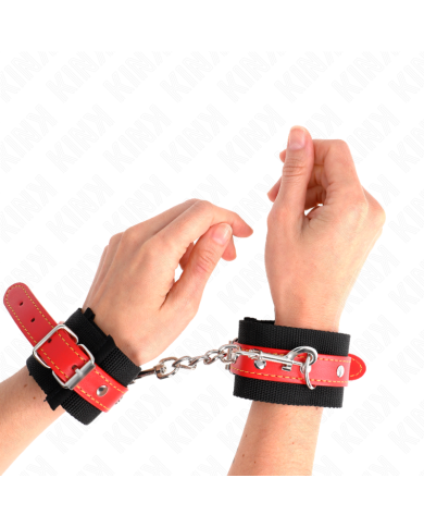 KINK - APPUI-POIGNETS EN NYLON NOIR AVEC CUIR ROUGE AJUSTABLE 19-24 CM X 5,5 CM