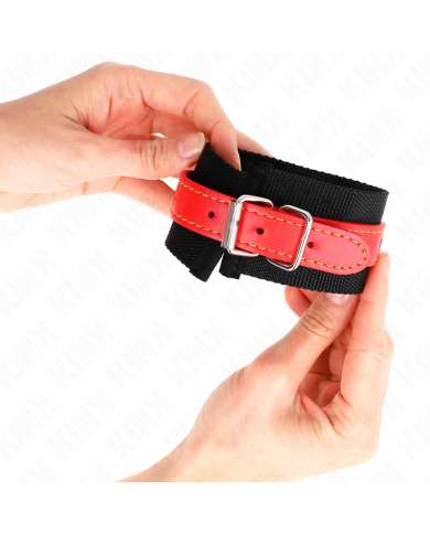 KINK - APPUI-POIGNETS EN NYLON NOIR AVEC CUIR ROUGE AJUSTABLE 19-24 CM X 5,5 CM