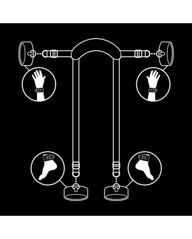 FETISH SUBMISSIVE - POSITION MAÎTRE AVEC 4 MENOTTES DOUBLÉES DE NOPRÈNE