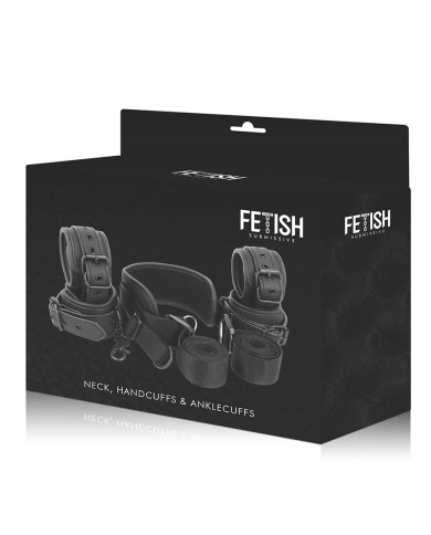 FETISH SUBMISSIVE - POSITION MAÎTRE AVEC 4 MENOTTES DOUBLÉES DE NOPRÈNE
