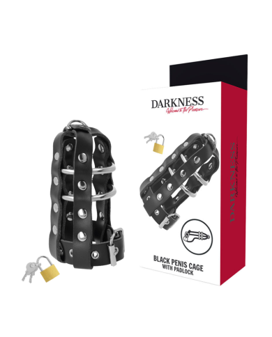 DARKNESS - CAGE DE CHASTETÉ EN CUIR AVEC SERRURE