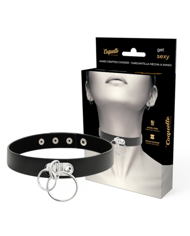 COQUETTE CHIC DESIRE - RAS DE COU DOUBLE ANNEAU EN CUIR VÉGAN