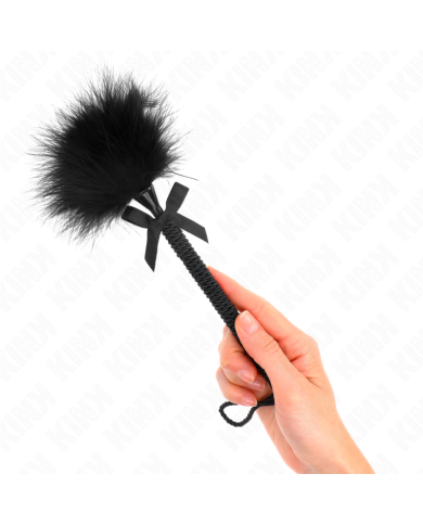 KINK - Baguette en corde de nylon avec plumes chatouillantes et noeud noir 25 cm