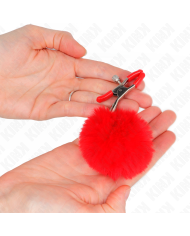 KINK - PINCE A METON BOULE FAUSSE FOURRURE ROUGE 6 CM