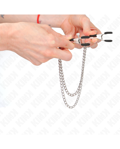 KINK - PINCES À TETEAUX AVEC 2 CHAÎNES ÉPAISSES ARGENT 20/23 CM