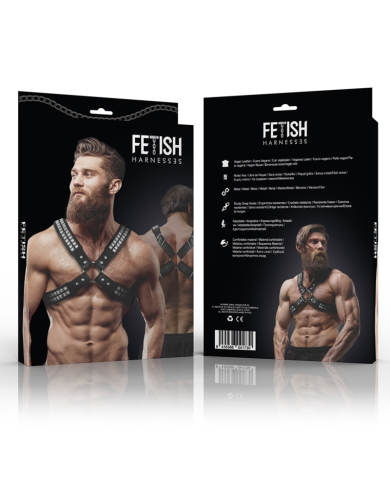 FETISH SUBMISSIVE ATTITUDE - HARNAIS EN CUIR ÉCOLOGIQUE POUR HOMMES POITRINE CROISÉE AVEC RIVETS