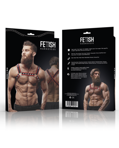 FETISH SUBMISSIVE ATTITUDE - HARNAIS DE POITRINE BULLDOG EN CUIR ÉCOLOGIQUE POUR HOMMES NOIR/ROUGE