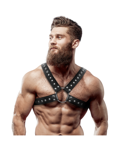 FETISH SUBMISSIVE ATTITUDE - HARNAIS DE POITRINE CROISÉ EN ÉCO-CUIR POUR HOMMES AVEC CLOUS