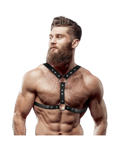 FETISH SUBMISSIVE ATTITUDE - HARNAIS DE POITRINE EN ÉCO-CUIR AVEC DOUBLE SUPPORT ET CLOUS POUR HOMMES